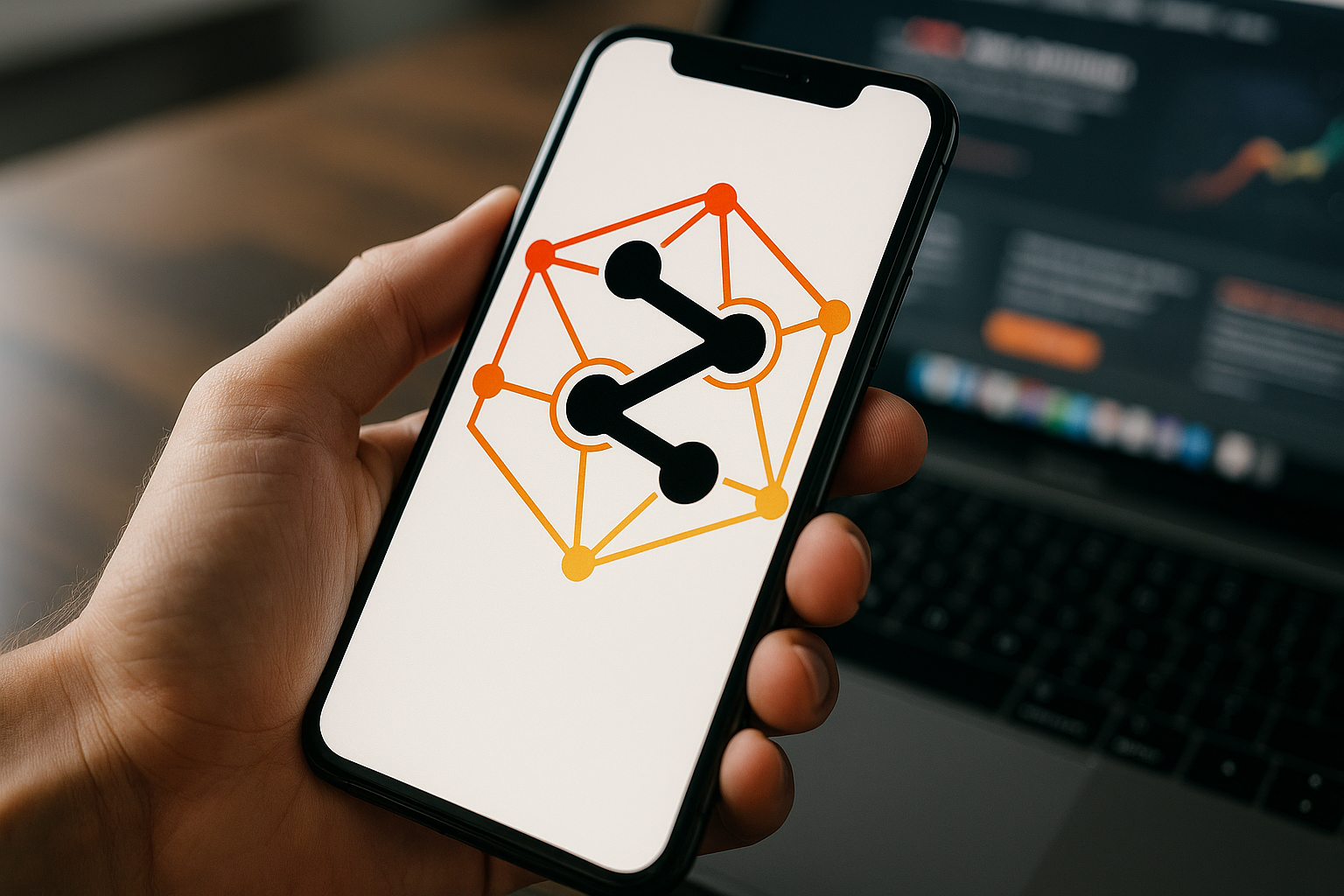 Man holding phone with Zeren.ai logo on it